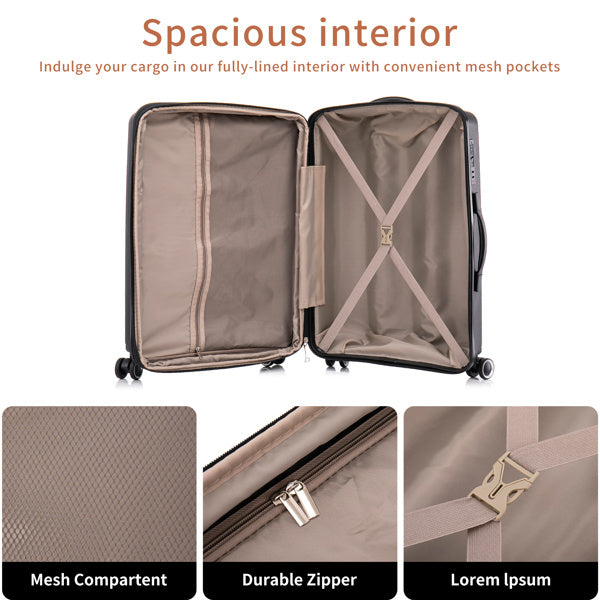 PP Luggage Sets 3 Piece(20/24/28), Expandable Carry On Luggage with TSA Lock Airline Approved, PP materials Hard Shell and Lightweight Suitcase with Spinner Wheels (Black)