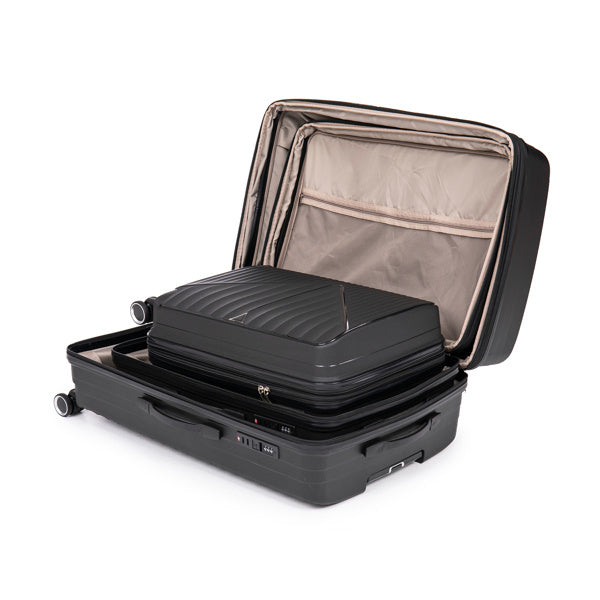 PP Luggage Sets 3 Piece(20/24/28), Expandable Carry On Luggage with TSA Lock Airline Approved, PP materials Hard Shell and Lightweight Suitcase with Spinner Wheels (Black)