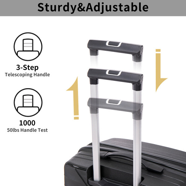 PP Luggage Sets 3 Piece(20/24/28), Expandable Carry On Luggage with TSA Lock Airline Approved, PP materials Hard Shell and Lightweight Suitcase with Spinner Wheels (Black)
