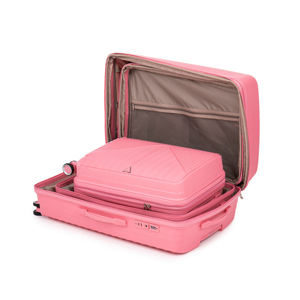 PP Luggage Sets 3 Piece(20/24/28), Expandable Carry On Luggage with TSA Lock Airline Approved, PP materials Hard Shell and Lightweight Suitcase with Spinner Wheels (Pink)