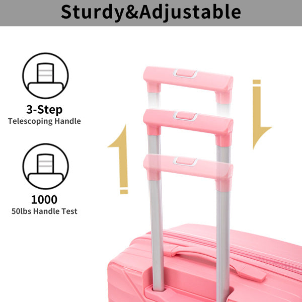 PP Luggage Sets 3 Piece(20/24/28), Expandable Carry On Luggage with TSA Lock Airline Approved, PP materials Hard Shell and Lightweight Suitcase with Spinner Wheels (Pink)