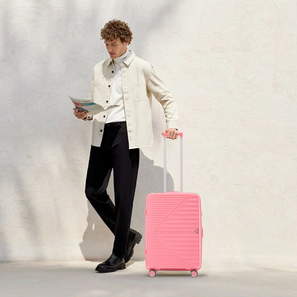 PP Luggage Sets 3 Piece(20/24/28), Expandable Carry On Luggage with TSA Lock Airline Approved, PP materials Hard Shell and Lightweight Suitcase with Spinner Wheels (Pink)