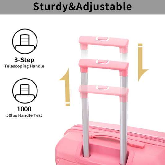PP Luggage Sets 3 Piece(20/24/28), Expandable Carry On Luggage with TSA Lock Airline Approved, PP materials Hard Shell and Lightweight Suitcase with Spinner Wheels (Pink)
