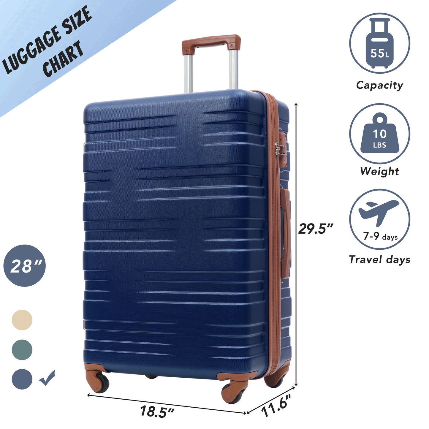 Merax Luggage with TSA Lock Spinner Wheels Hardside Expandable Luggage Travel Suitcase Carry on Luggage ABS 28"