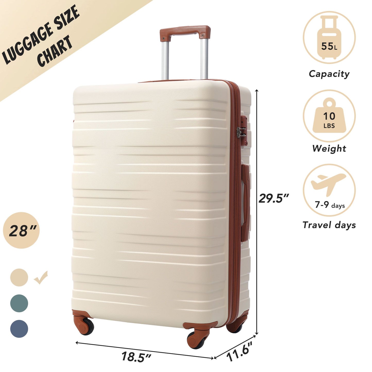 Luggage with TSA Lock Spinner Wheels Hardside Expandable Luggage Travel Suitcase Check In Luggage ABS 28"