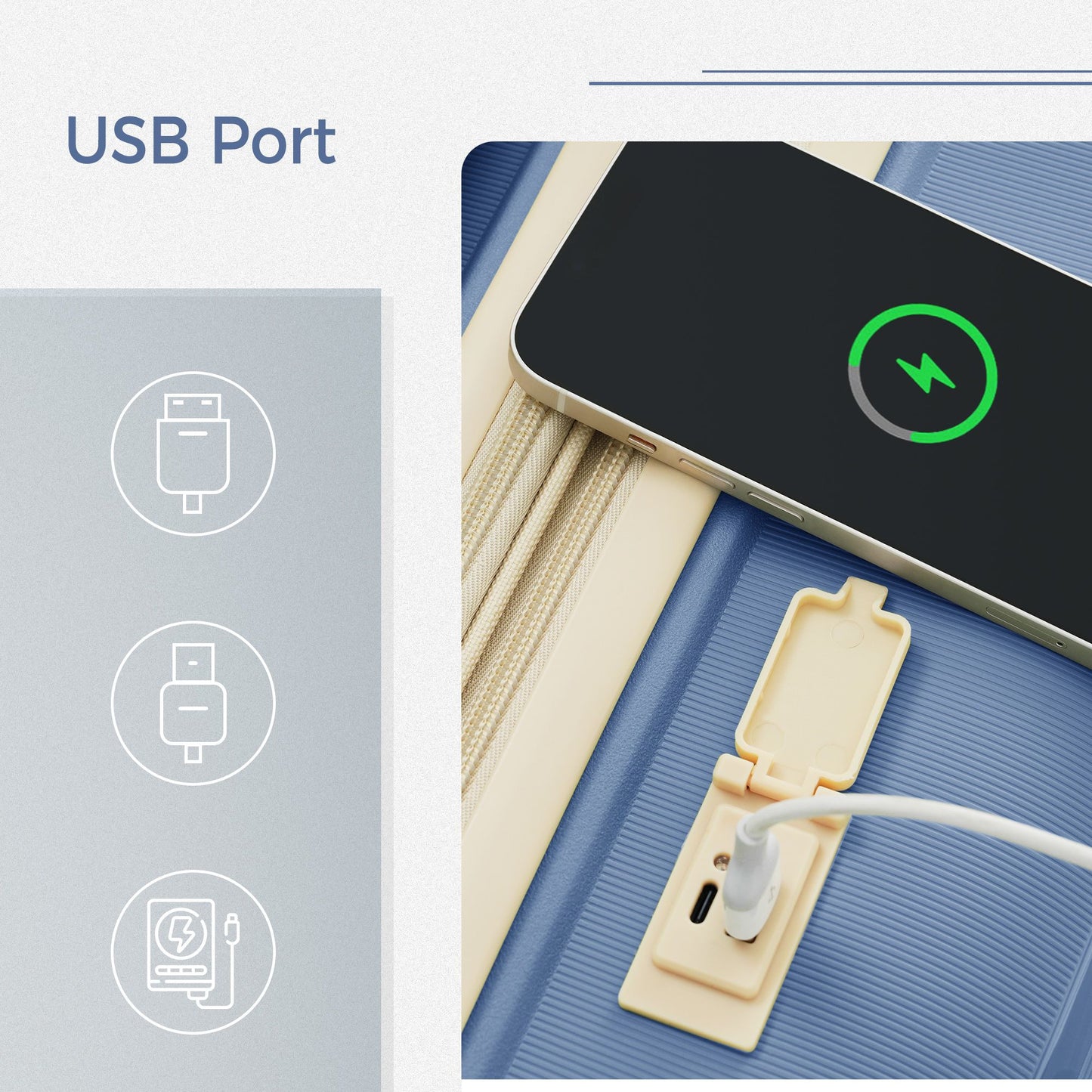 Luggage Sets 3 Piece Suitcase Set 20/24/28 with USB Port,Carry on Luggage Airline Approved,PP Lightweight Suitcase with Spinner Wheels, Blue and Ivory