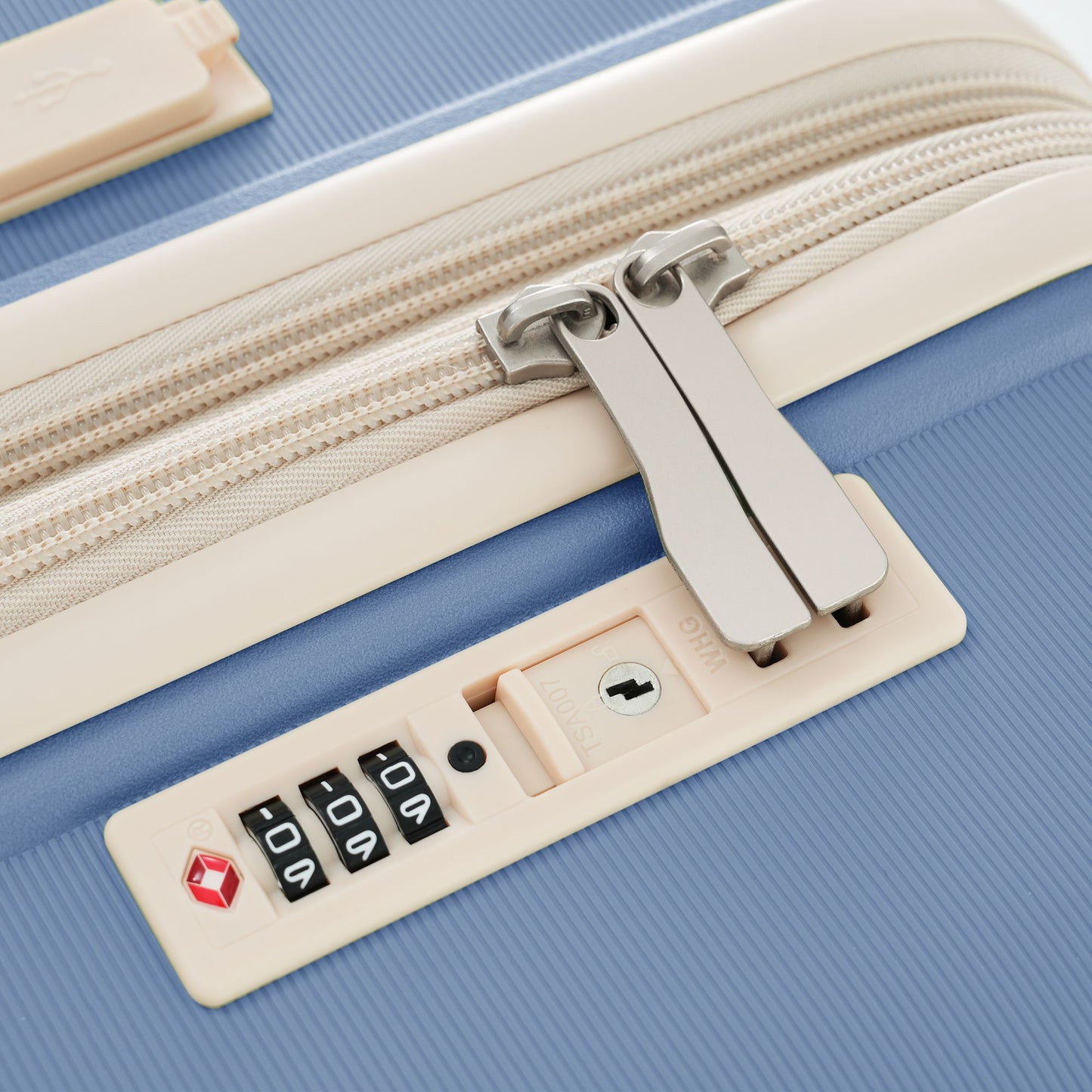 Luggage Sets 3 Piece Suitcase Set 20/24/28 with USB Port,Carry on Luggage Airline Approved,PP Lightweight Suitcase with Spinner Wheels, Blue and Ivory