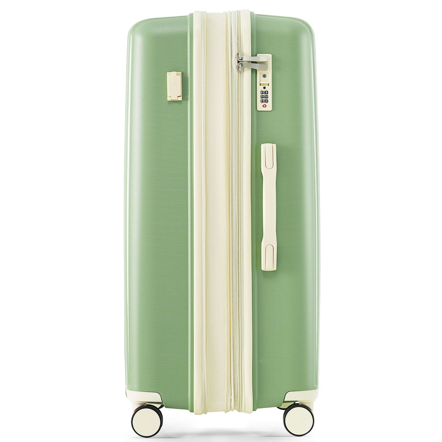 Luggage Sets 3 Piece Suitcase Set 20/24/28 with USB Port,Carry on Luggage Airline Approved,PP Lightweight Suitcase with Spinner Wheels,Green and Ivory