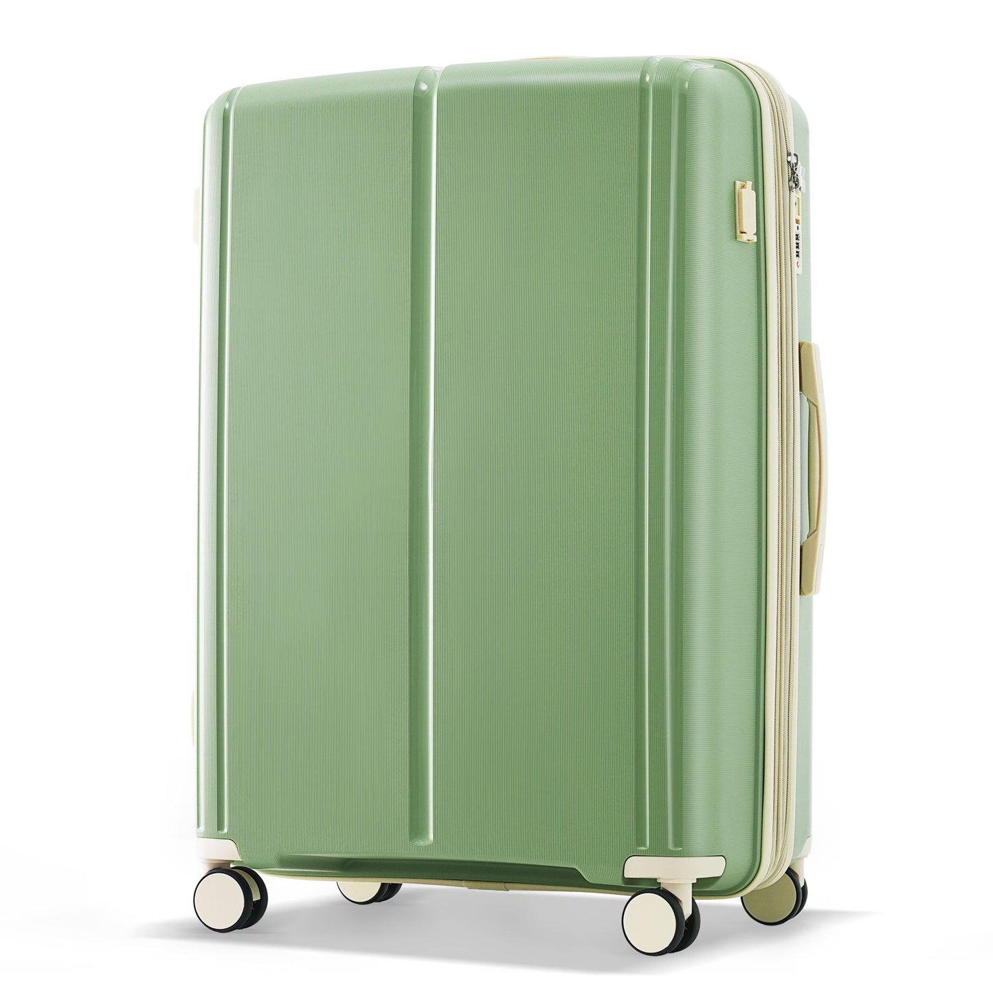 Luggage Sets 3 Piece Suitcase Set 20/24/28 with USB Port,Carry on Luggage Airline Approved,PP Lightweight Suitcase with Spinner Wheels,Green and Ivory