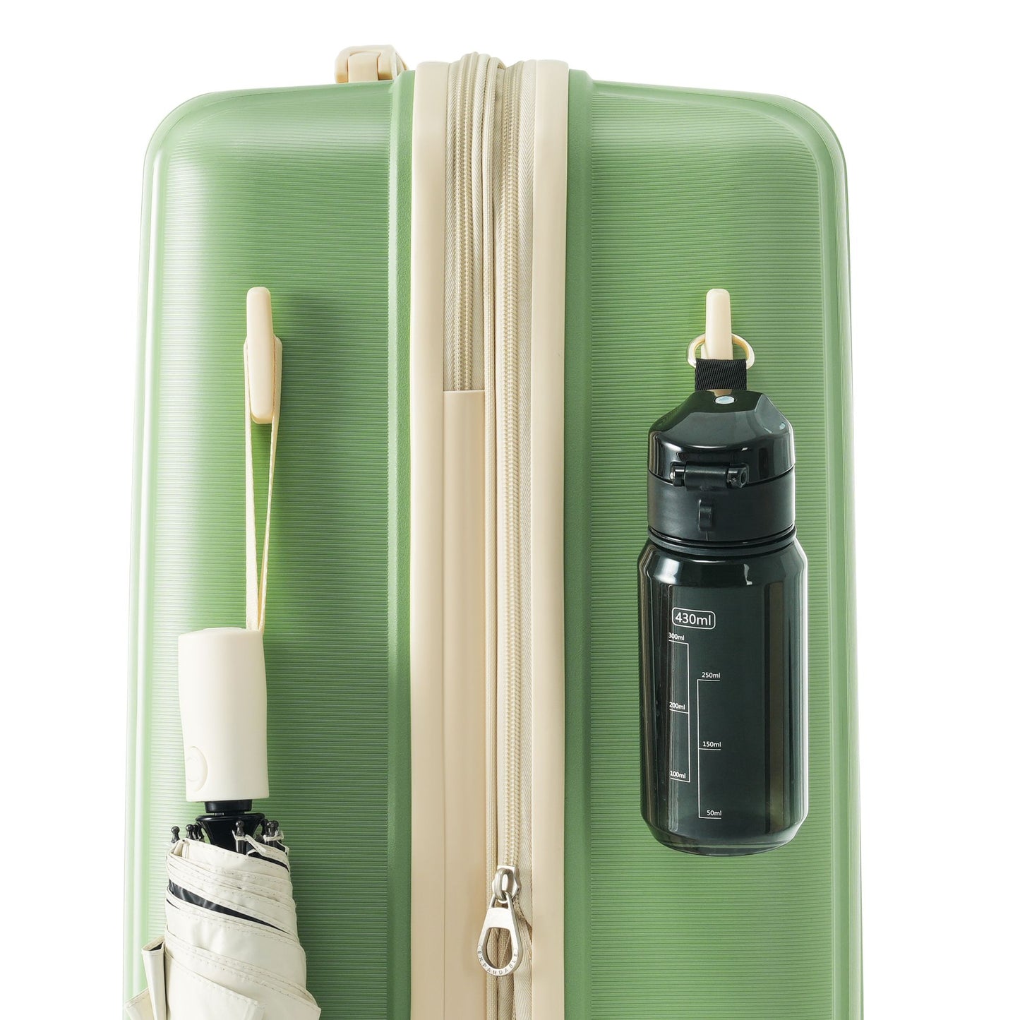 Luggage Sets 3 Piece Suitcase Set 20/24/28 with USB Port,Carry on Luggage Airline Approved,PP Lightweight Suitcase with Spinner Wheels,Green and Ivory