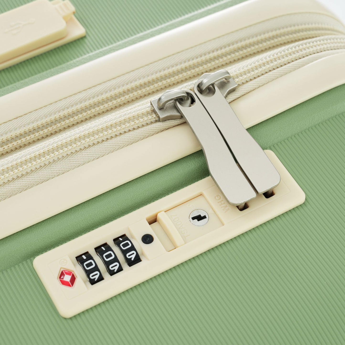 Luggage Sets 3 Piece Suitcase Set 20/24/28 with USB Port,Carry on Luggage Airline Approved,PP Lightweight Suitcase with Spinner Wheels,Green and Ivory