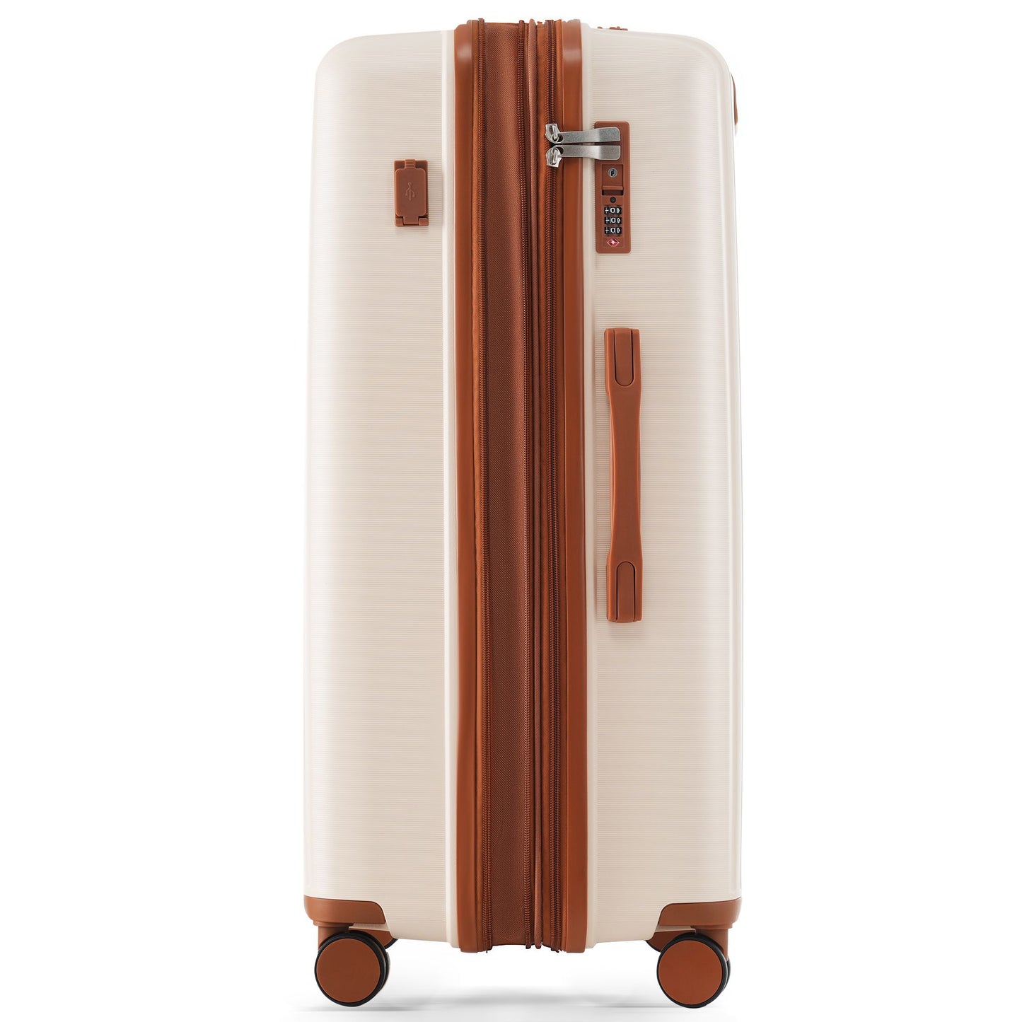 Luggage Sets 3 Piece Suitcase Set 20/24/28 with USB Port,Carry on Luggage Airline Approved,PP Lightweight Suitcase with Spinner Wheels,Ivory and Brown