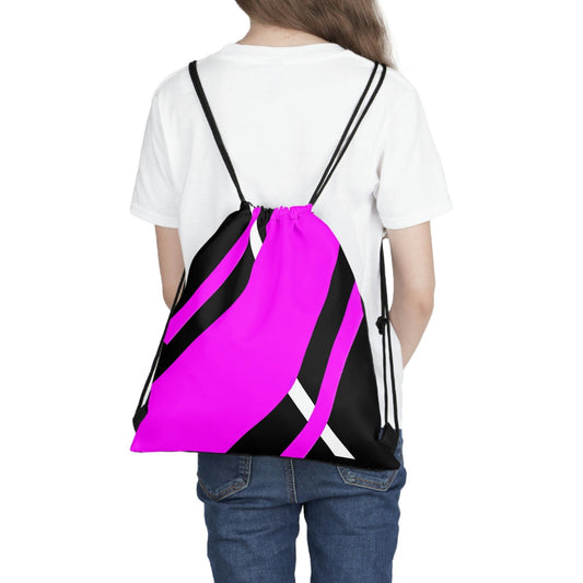 Drawstring Backsac Bag - Black And Pink Geometric Pattern