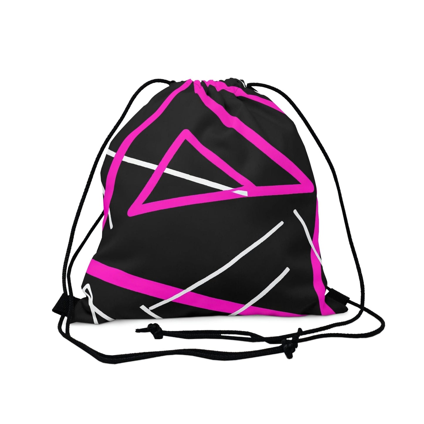 Drawstring Backsac Bag - Black And Pink Geometric Pattern