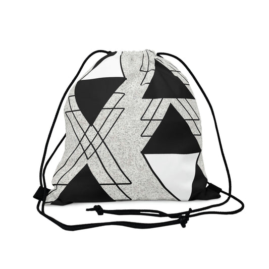 Drawstring Bag, Black And White Ash Grey Triangular Colorblock