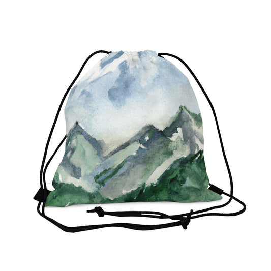 Drawstring Bag, Green Mountainside Nature Landscape Blue Sky Print